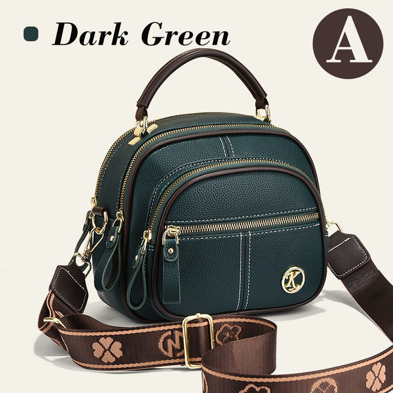 Bolso clásico con múltiples compartimentos y bandolera ancha y ajustable