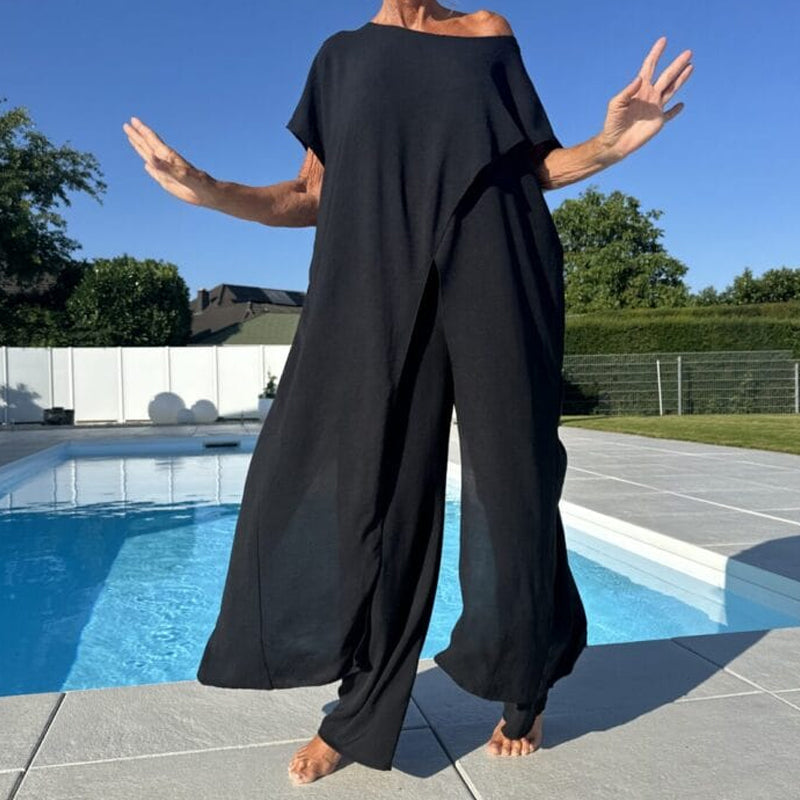 Conjunto de top y pantalón con escote