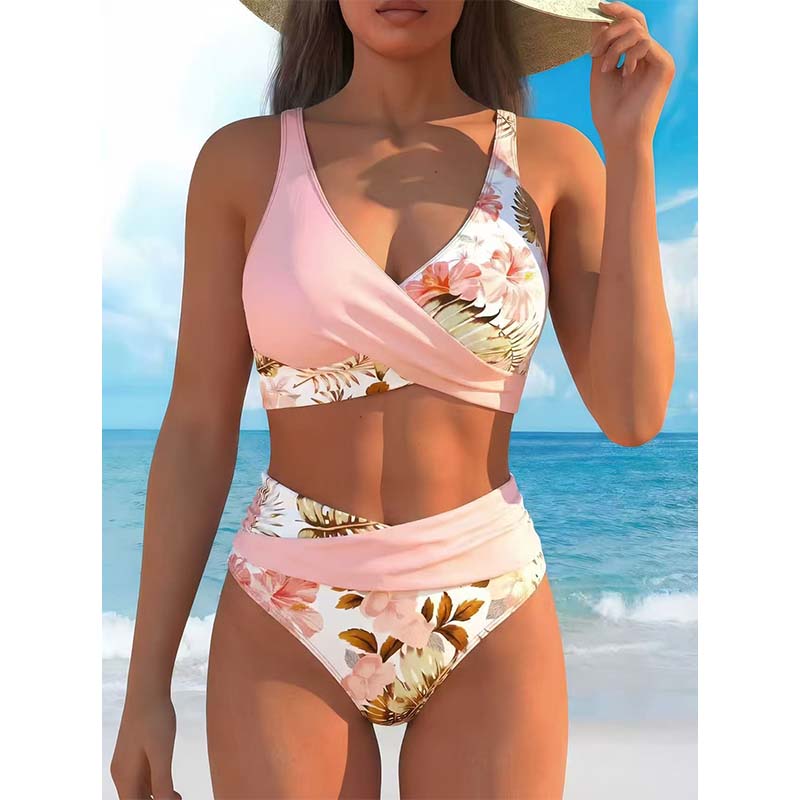Conjunto de bikini de cintura alta con estampado floral