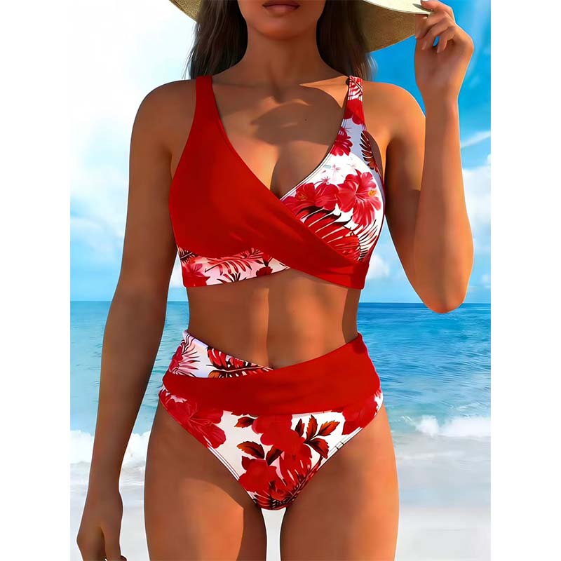 Conjunto de bikini de cintura alta con estampado floral