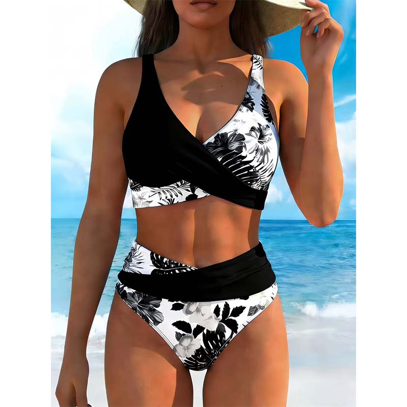 Conjunto de bikini de cintura alta con estampado floral