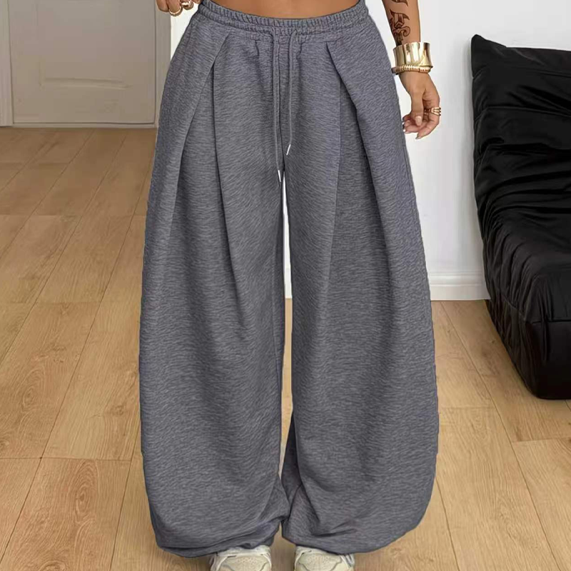Pantalones de chándal informales de corte ancho y con pliegues