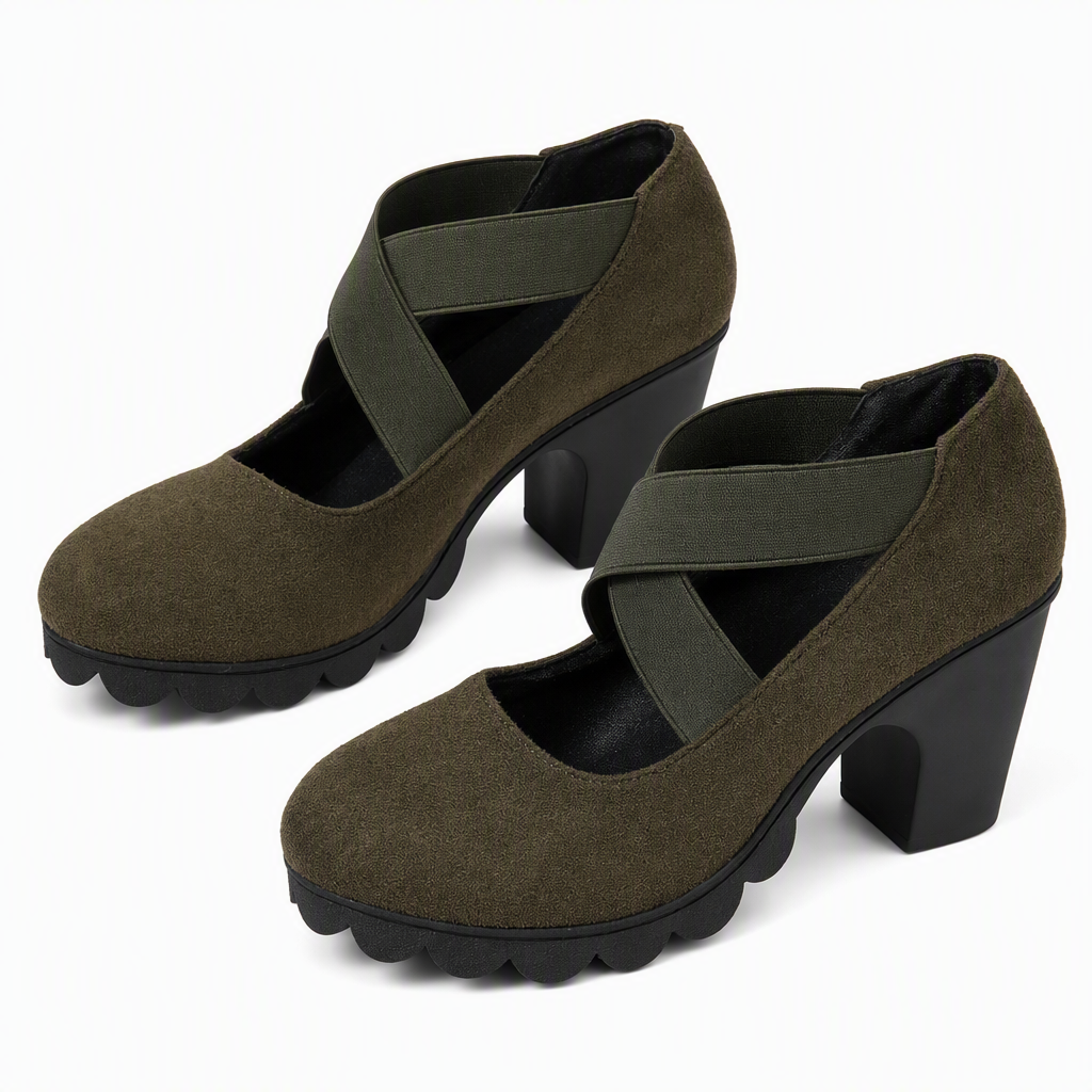 Zapatos Mary Jane de punta redonda con tiras cruzadas