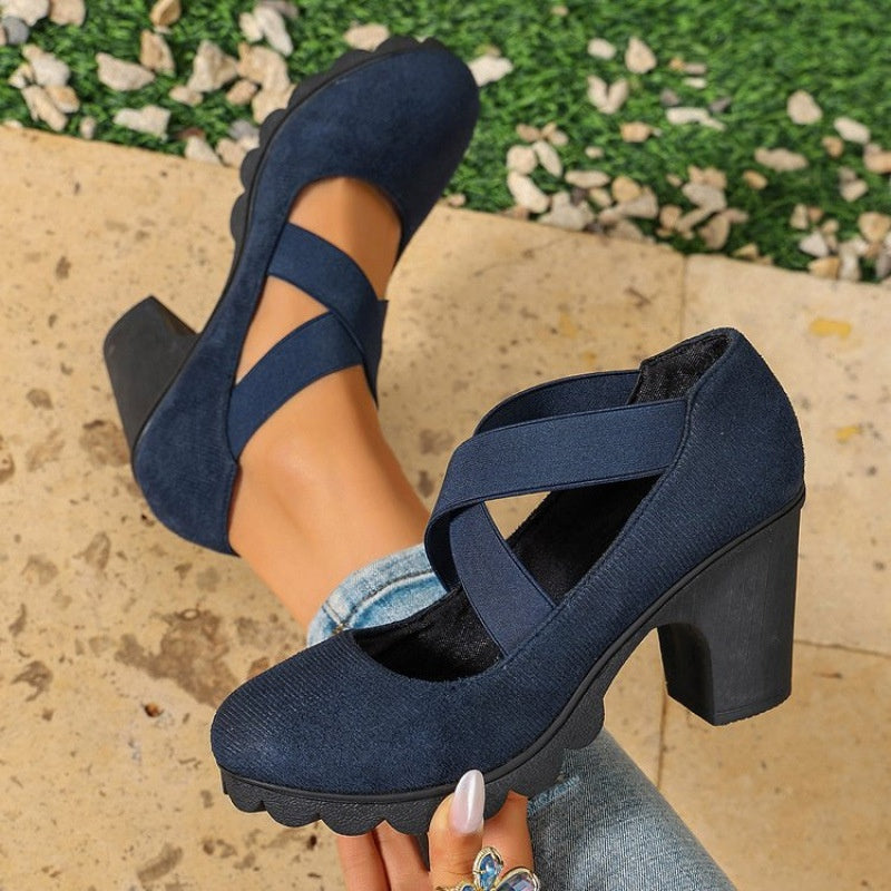 Zapatos Mary Jane de punta redonda con tiras cruzadas