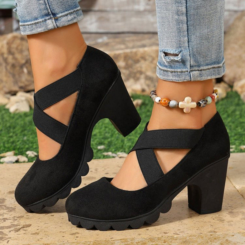 Zapatos Mary Jane de punta redonda con tiras cruzadas